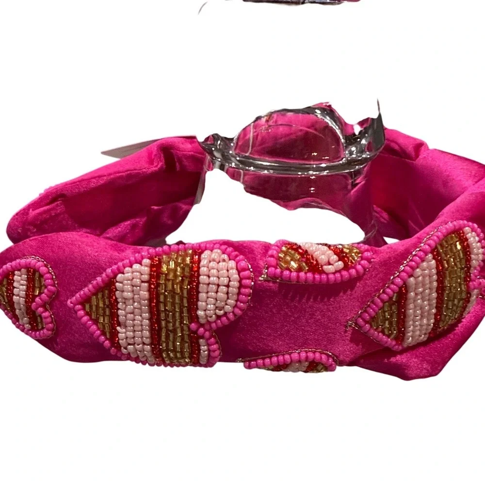Embellished Beaded‎ Pink Satin Knot Headband Hair Jewels Sequins Rhinestones